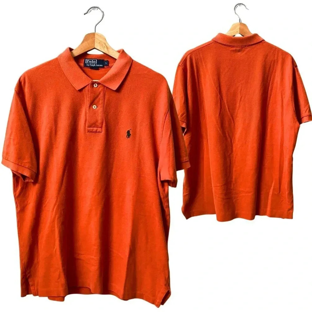 Vintage Polo Ralph Lauren Men's Large Short Sleeve Retro Orange Polo Shirt 90s
